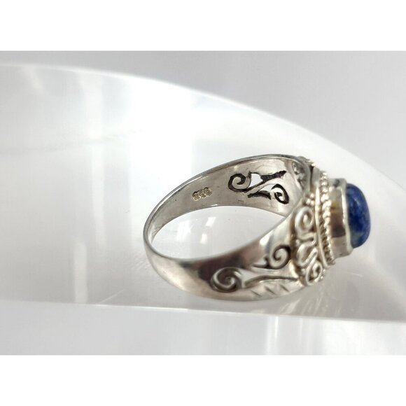 Lapis Lazuli Oval Cut Gemstone Art Nouveau Sterling Silver Vintage Ring sz 8.75 - Picture 8 of 10